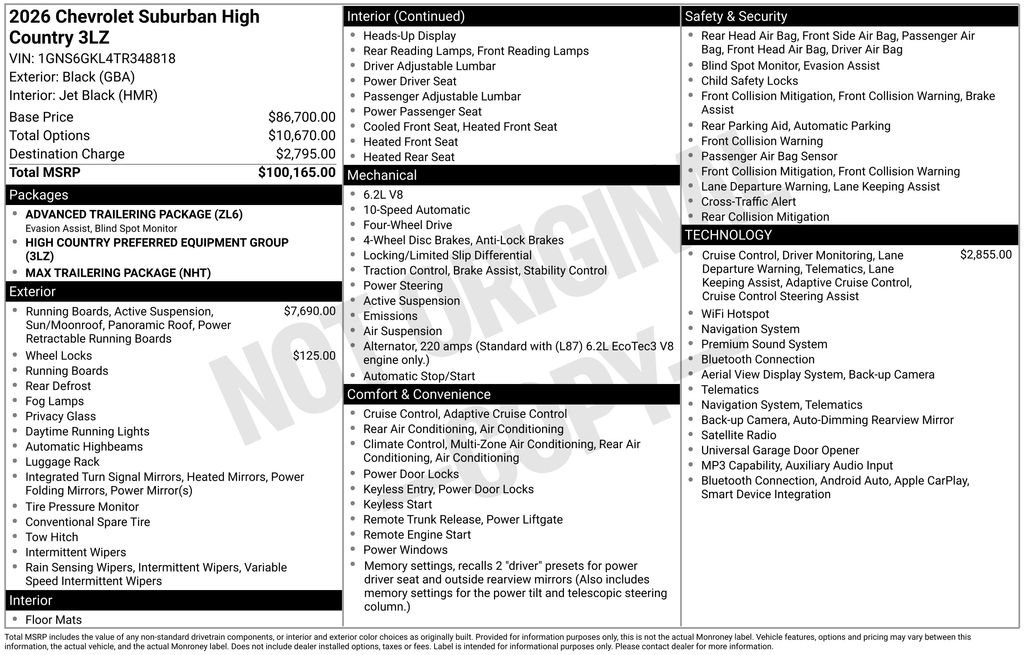 New 2026 Chevrolet Suburban High Country AWD/4WD image 33