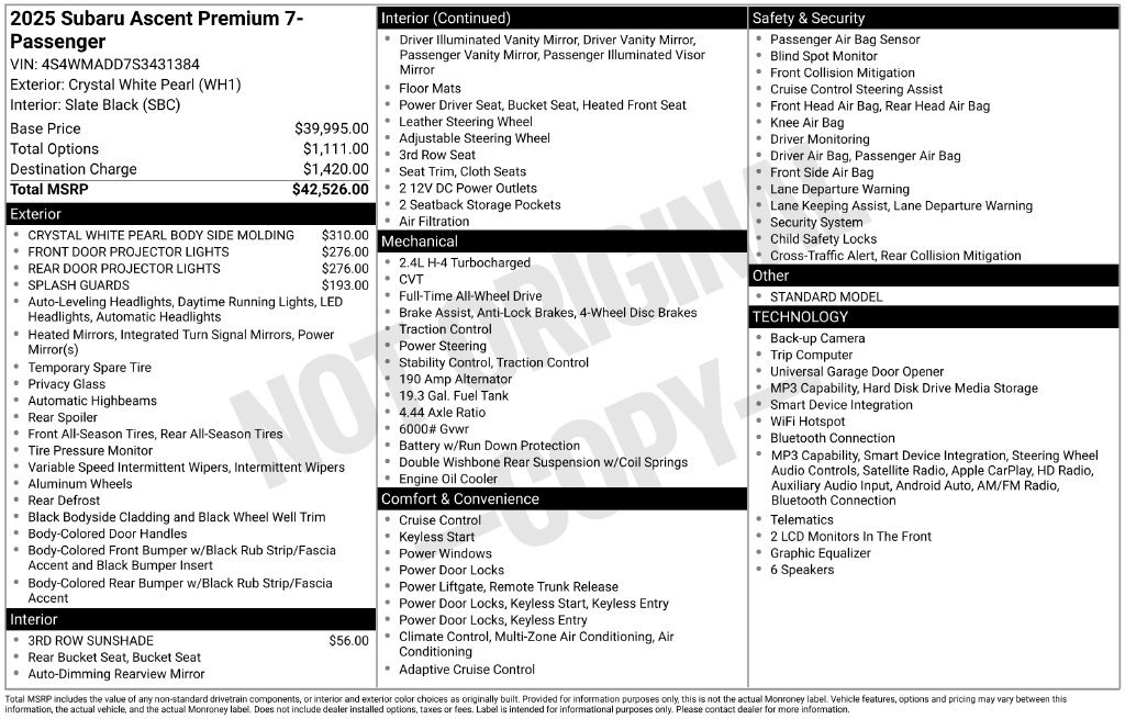 Certified 2025 Subaru Ascent Premium AWD/4WD image 26