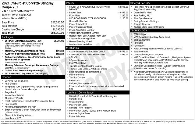 Used 2021 Chevrolet Corvette Stingray Preferred Cpe w/ Z51 Performance Package RWD image 9