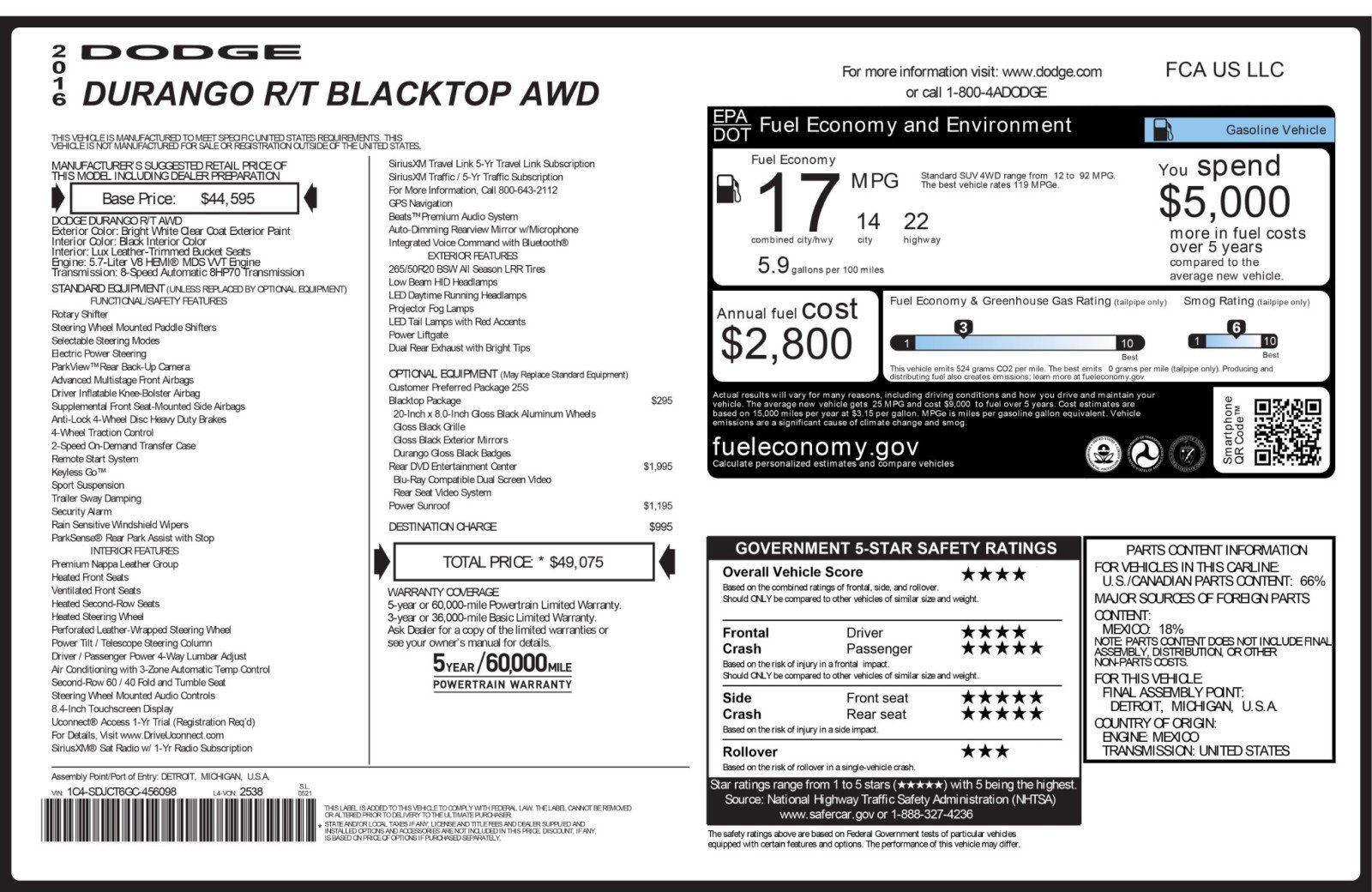 Used 2016 Dodge Durango R/T w/ Blacktop Package image 61