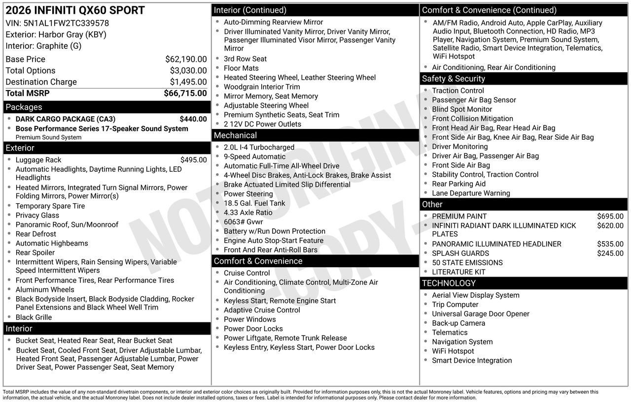 Certified 2026 INFINITI QX60 Sport w/ Dark Cargo Package image 33