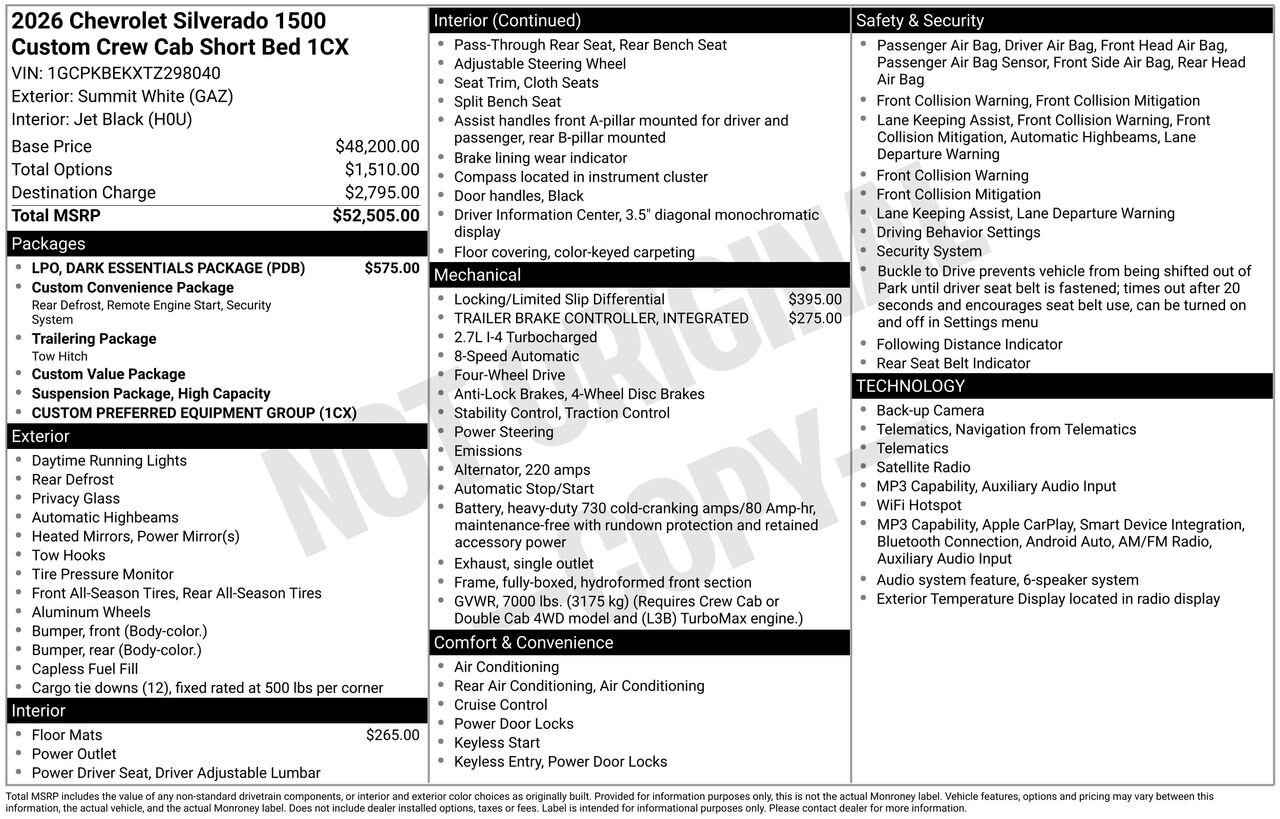 New 2026 Chevrolet Silverado 1500 Custom w/ LPO, Dark Essentials Package AWD/4WD image 27