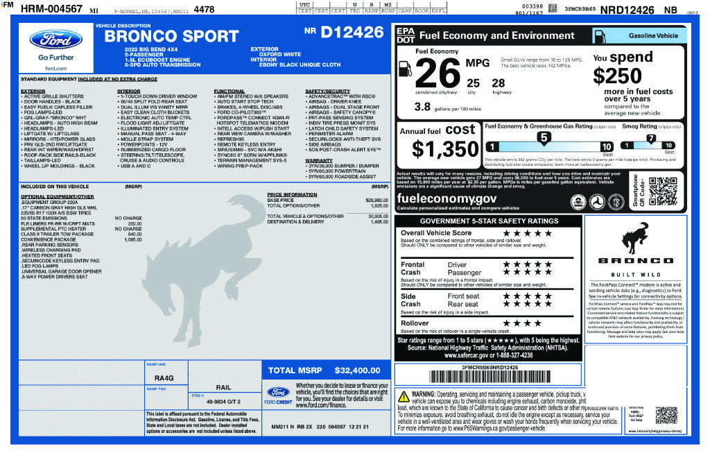 Used 2022 Ford Bronco Sport Big Bend w/ Convenience Package AWD/4WD image 6
