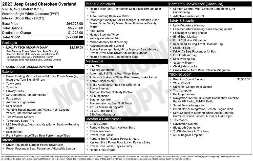 Certified 2023 Jeep Grand Cherokee Overland w/ Luxury Tech Group IV AWD/4WD image 4