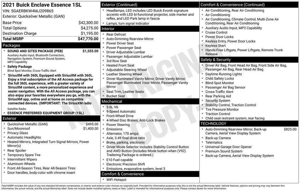Used 2021 Buick Enclave Essence w/ Sound and Sites Package FWD image 6