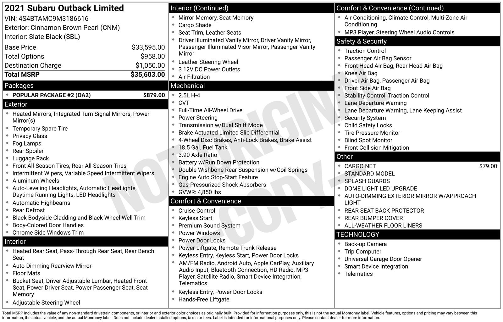 Certified 2021 Subaru Outback Limited w/ Popular Package #2 image 7