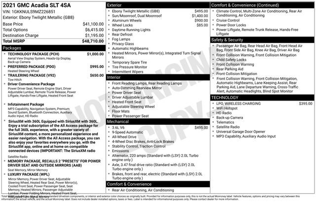 Used 2021 GMC Acadia SLT w/ Technology Package AWD/4WD image 6