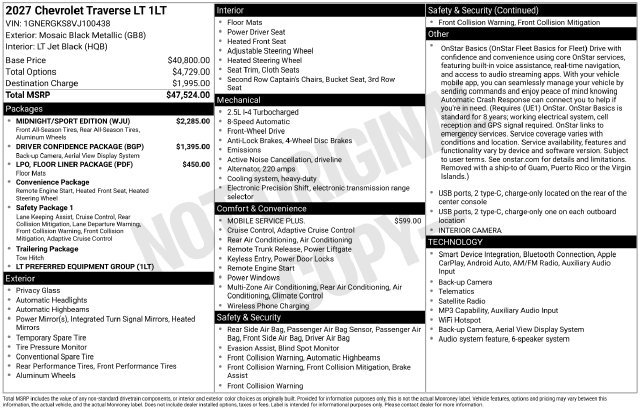 New 2027 Chevrolet Traverse LT w/ Midnight/Sport Edition FWD image 4
