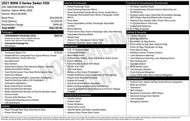 Used 2021 BMW 530i w/ Convenience Package image 47