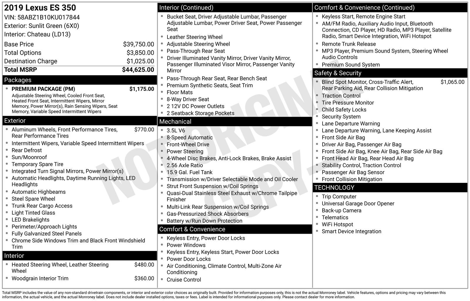 Used 2019 Lexus ES 350 350 w/ Premium Package image 2