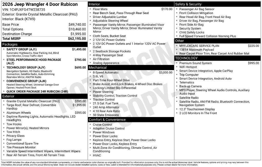 New 2026 Jeep Wrangler Unlimited Rubicon w/ Safety Group AWD/4WD image 5