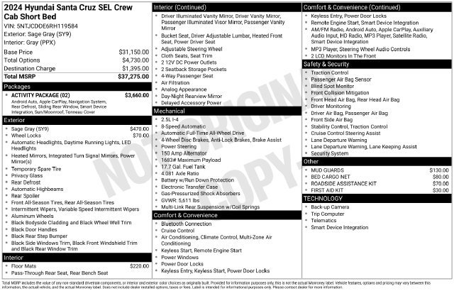 Used 2024 Hyundai Santa Cruz SEL w/ Activity Package AWD/4WD image 31