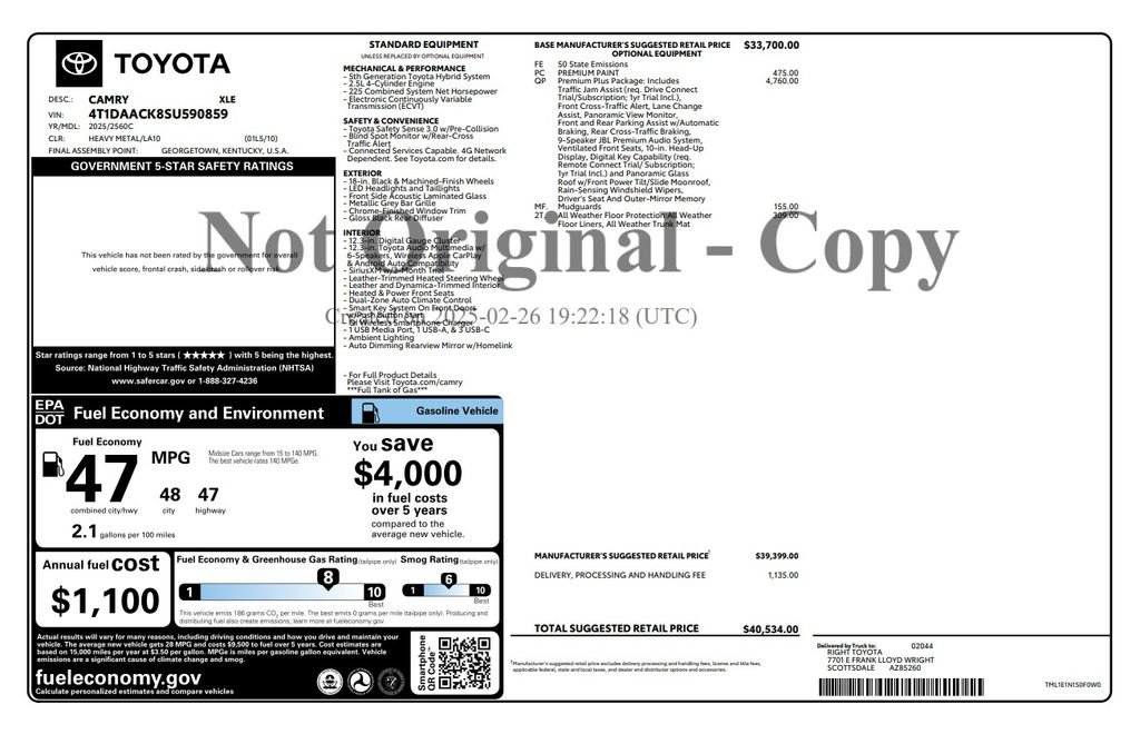 Used 2025 Toyota Camry XLE w/ Premium Plus Package FWD image 2