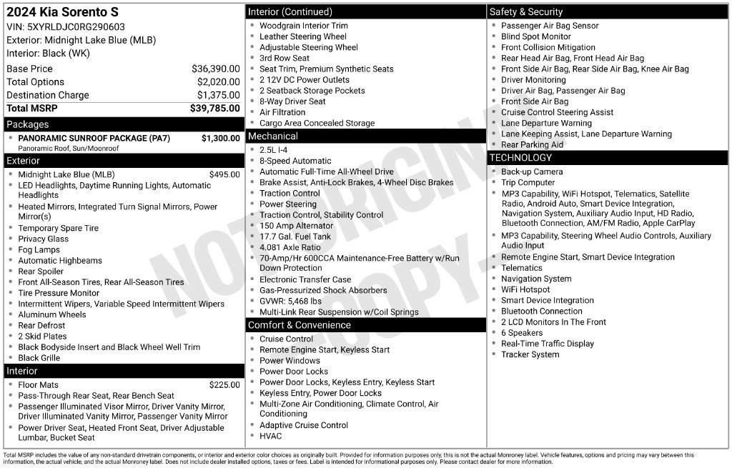 Certified 2024 Kia Sorento S w/ Panoramic Sunroof Package AWD/4WD image 38