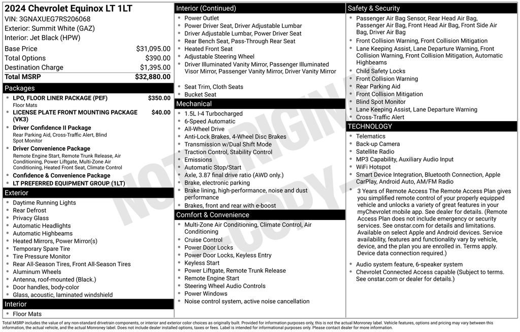 Used 2024 Chevrolet Equinox LT w/ LPO, Floor Liner Package AWD/4WD image 6