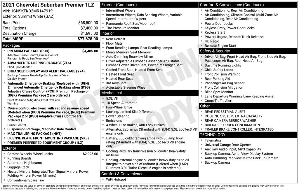 Used 2021 Chevrolet Suburban Premier w/ Premium Package AWD/4WD image 2