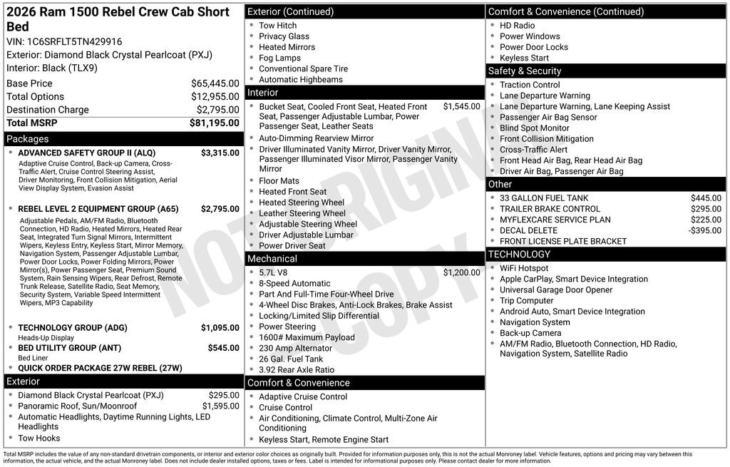 New 2026 RAM 1500 Rebel w/ Advanced Safety Group II AWD/4WD image 42