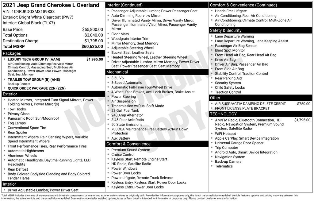 Used 2021 Jeep Grand Cherokee L Overland w/ Luxury Tech Group IV image 2