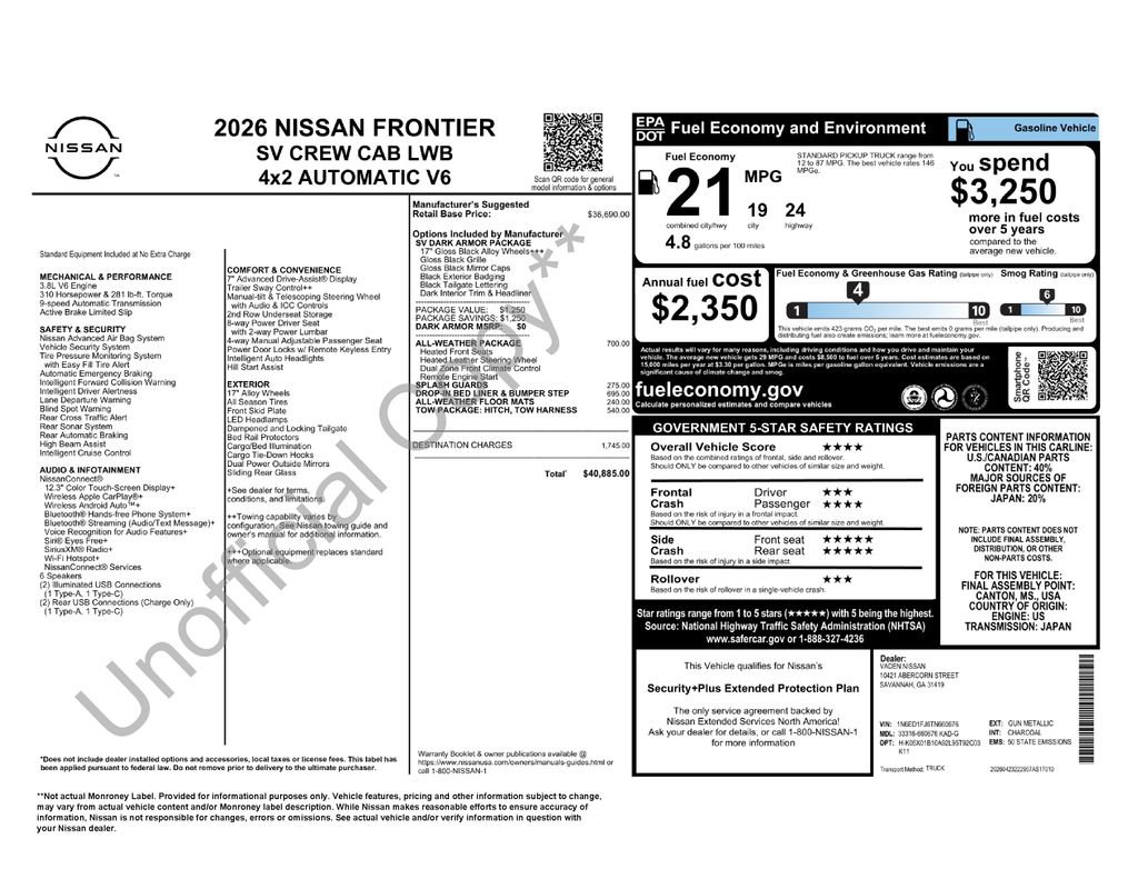 New 2026 Nissan Frontier SV w/ All-Weather Content Package RWD image 6