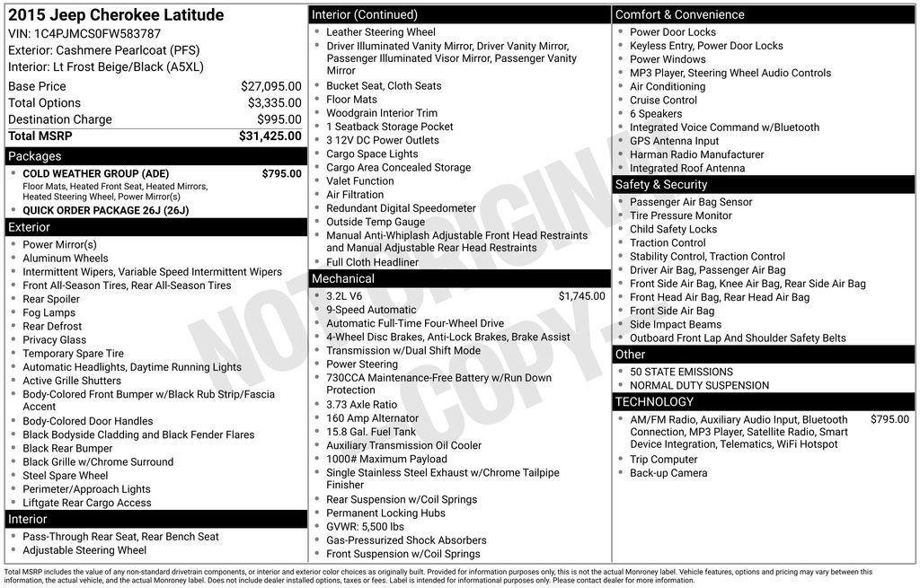 Used 2015 Jeep Cherokee Latitude w/ Cold Weather Group image 8