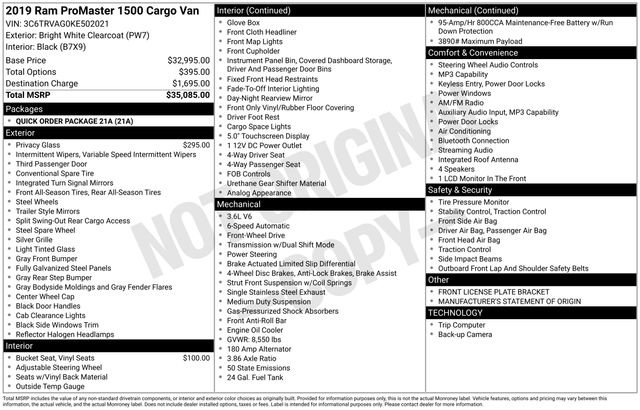 Used 2019 RAM ProMaster 1500 FWD image 4