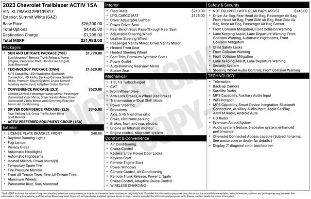 Used 2023 Chevrolet TrailBlazer ACTIV w/ Sun and Liftgate Package FWD image 12