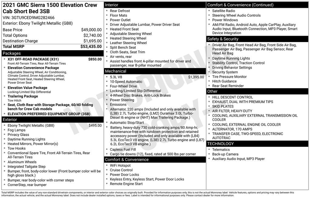 Used 2021 GMC Sierra 1500 Elevation w/ X31 Off-Road Package image 52