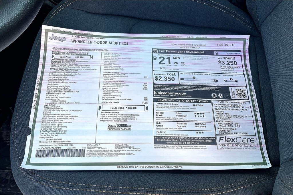 New 2026 Jeep Wrangler Unlimited Sport AWD/4WD image 14