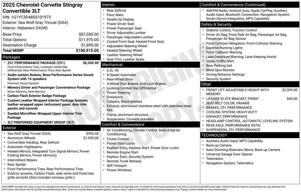 Used 2025 Chevrolet Corvette Stingray Premium Conv w/ Z51 Performance Package RWD image 22