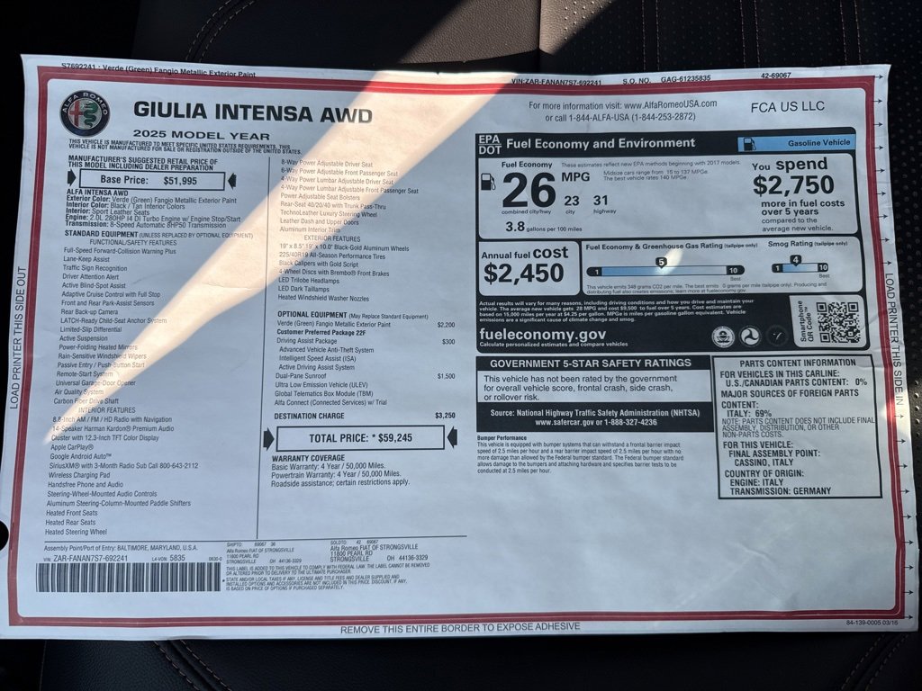 New 2025 Alfa Romeo Giulia AWD w/ Driving Assist Package image 26