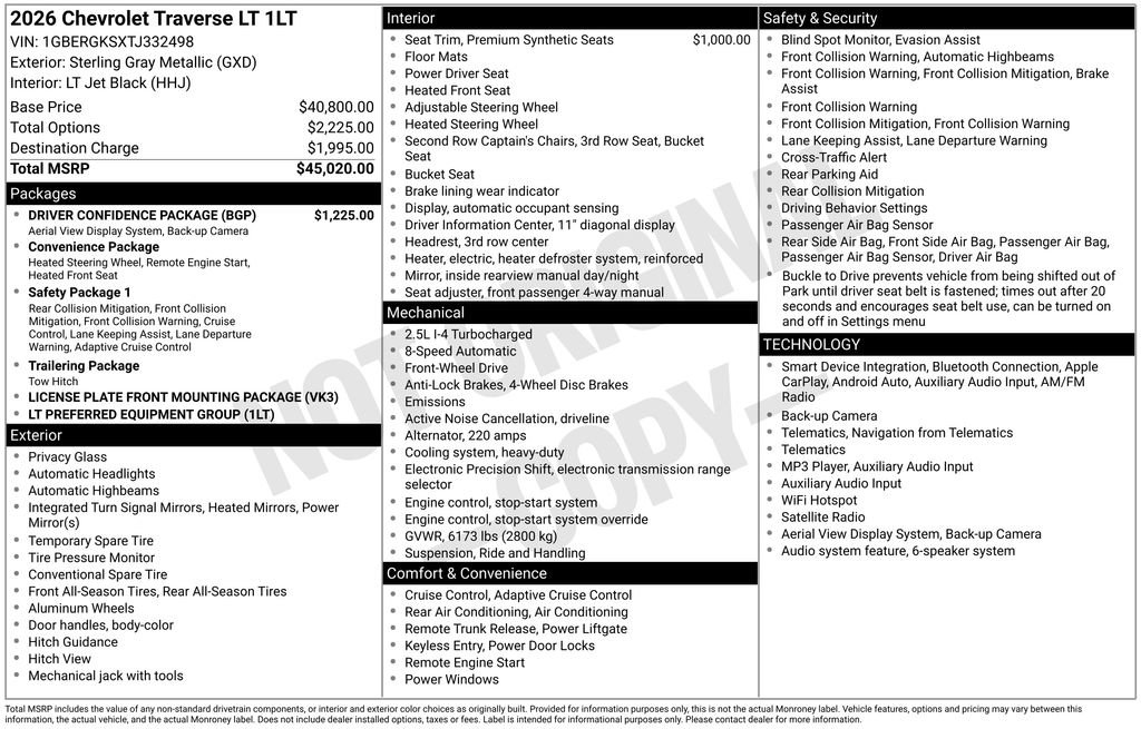 Used 2026 Chevrolet Traverse LT w/ Driver Confidence Package