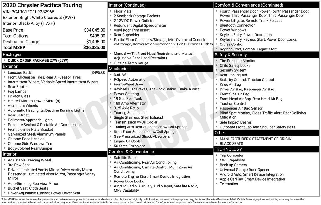 Certified 2020 Chrysler Pacifica Touring FWD image 4