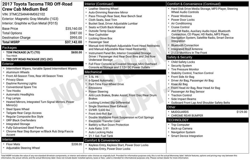 Used 2017 Toyota Tacoma TRD Off-Road w/ Tow Package (A/T) image 2