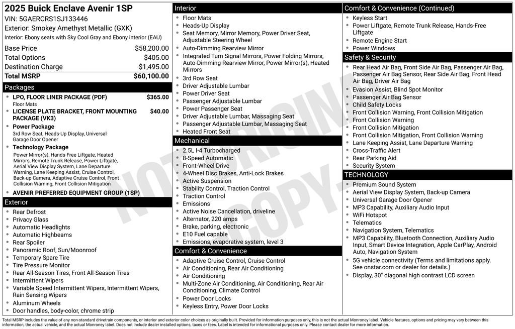 Certified 2025 Buick Enclave Avenir w/ LPO, Floor Liner Package FWD image 33
