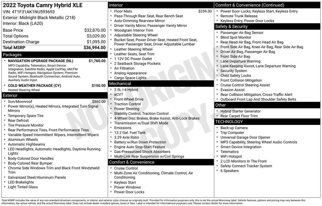 Used 2022 Toyota Camry XLE w/ Navigation Upgrade Package FWD image 33