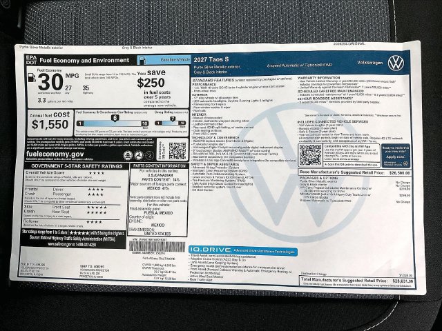 New 2027 Volkswagen Taos S FWD image 13