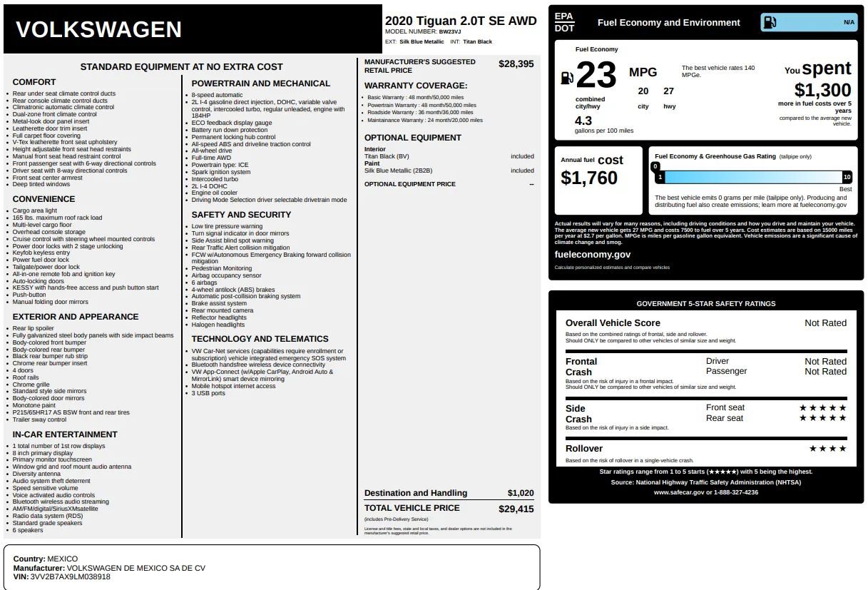 Used 2020 Volkswagen Tiguan S image 38