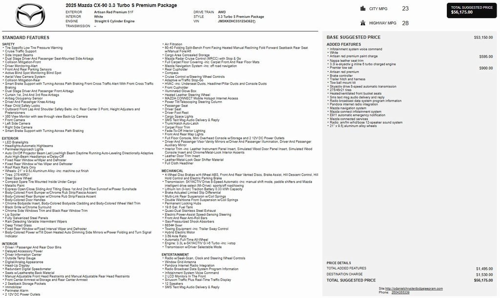 Certified 2025 MAZDA CX-90 3.3 Turbo S w/ Premium Package image 27