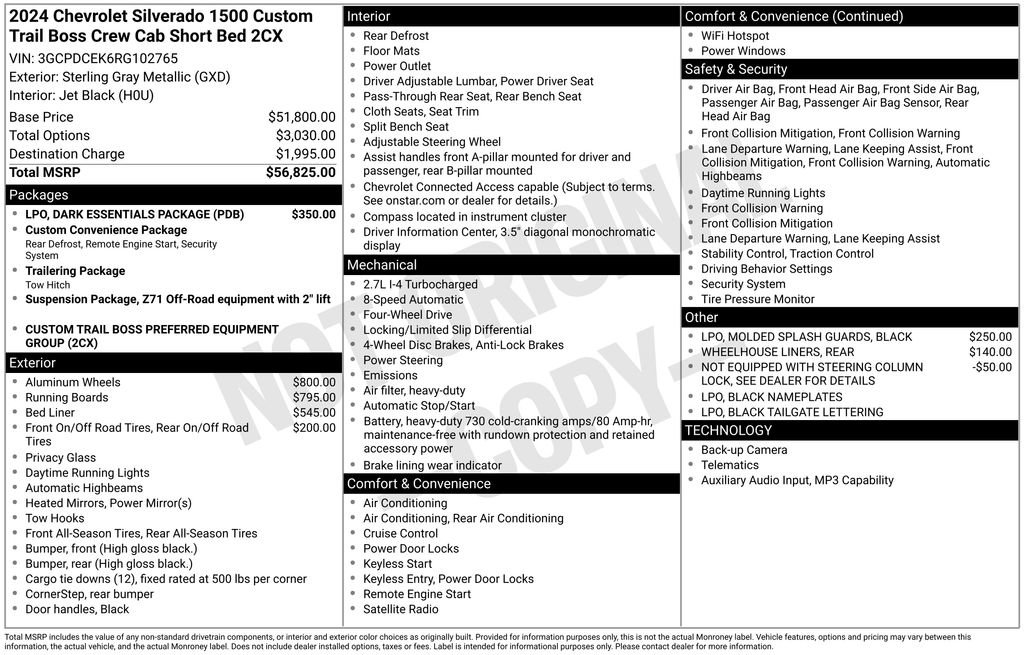 Used 2024 Chevrolet Silverado 1500 Custom Trail Boss w/ LPO, Dark Essentials Package image 3