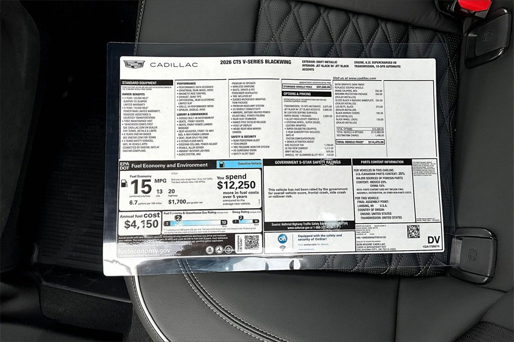 New 2026 Cadillac CT5 V Blackwing w/ Super Cruise 1 Package image 14