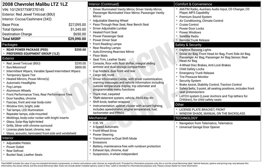 Used 2008 Chevrolet Malibu LTZ w/ Rear Power Package FWD image 40