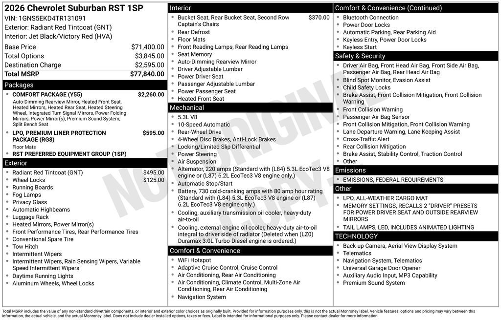 New 2026 Chevrolet Suburban RST w/ Comfort Package image 4