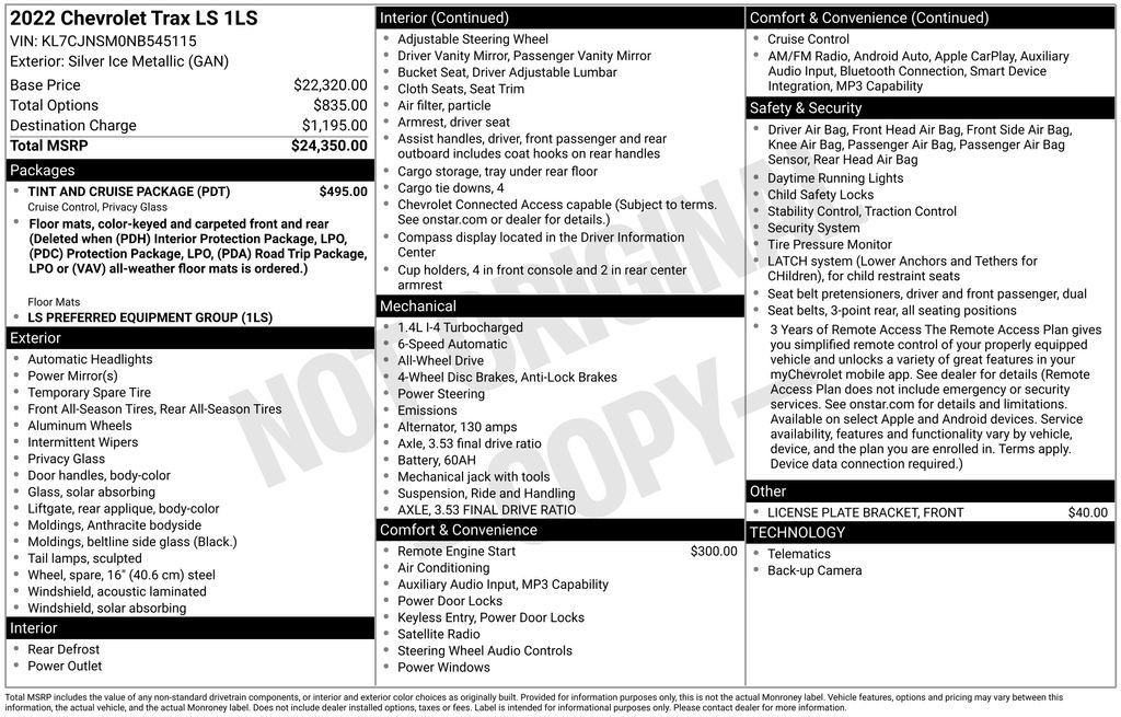 Used 2022 Chevrolet Trax LS w/ Tint and Cruise Package AWD/4WD image 2