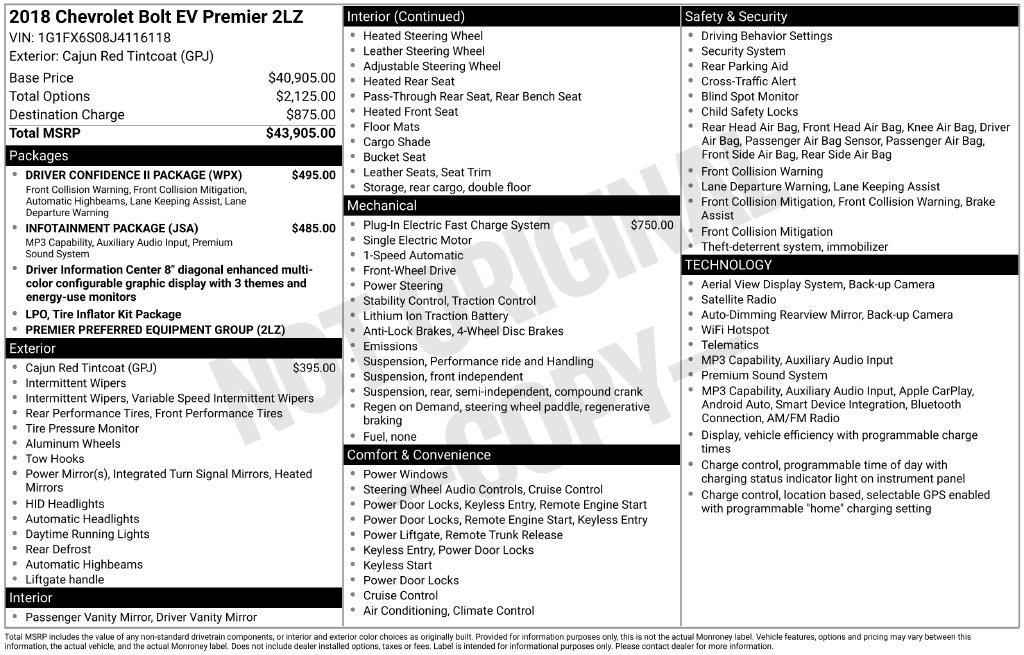 Used 2018 Chevrolet Bolt Premier w/ Driver Confidence II Package FWD image 18