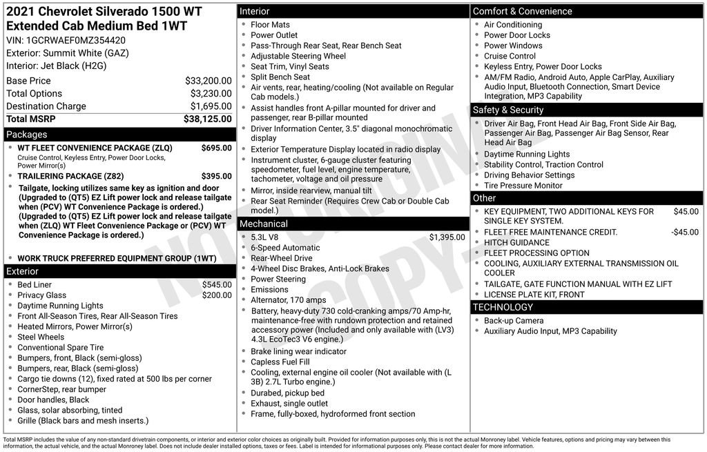 Used 2021 Chevrolet Silverado 1500 W/T w/ WT Fleet Convenience Package RWD image 42