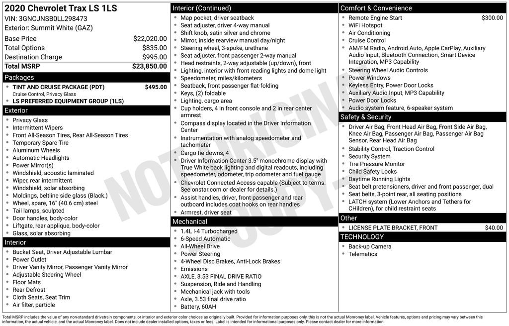 Used 2020 Chevrolet Trax LS w/ Tint and Cruise Package AWD/4WD image 39