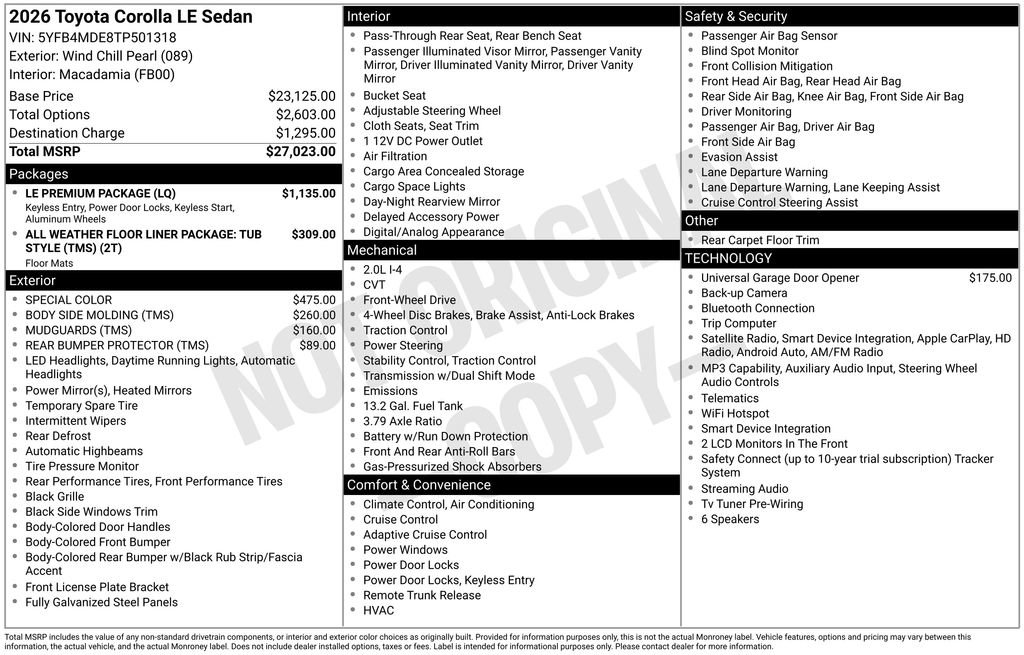 New 2026 Toyota Corolla LE w/ LE Premium Package FWD image 21