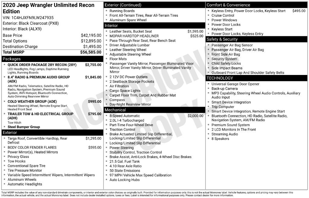 Used 2020 Jeep Wrangler Unlimited Rubicon w/ Quick Order Package 28Y Recon AWD/4WD image 9