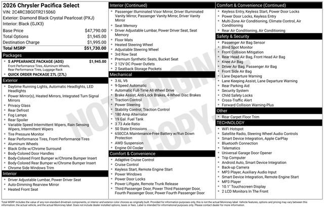 Used 2026 Chrysler Pacifica Select w/ S Appearance Package AWD/4WD image 45