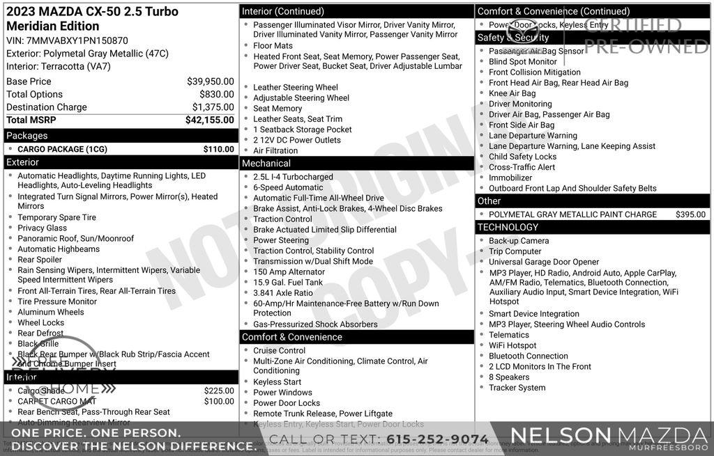 Certified 2023 MAZDA CX-50 Meridian Edition w/ Cargo Package AWD/4WD image 2